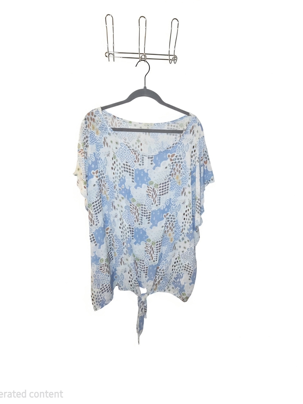 Light Blue Floral Tie-Front Women's Blouse